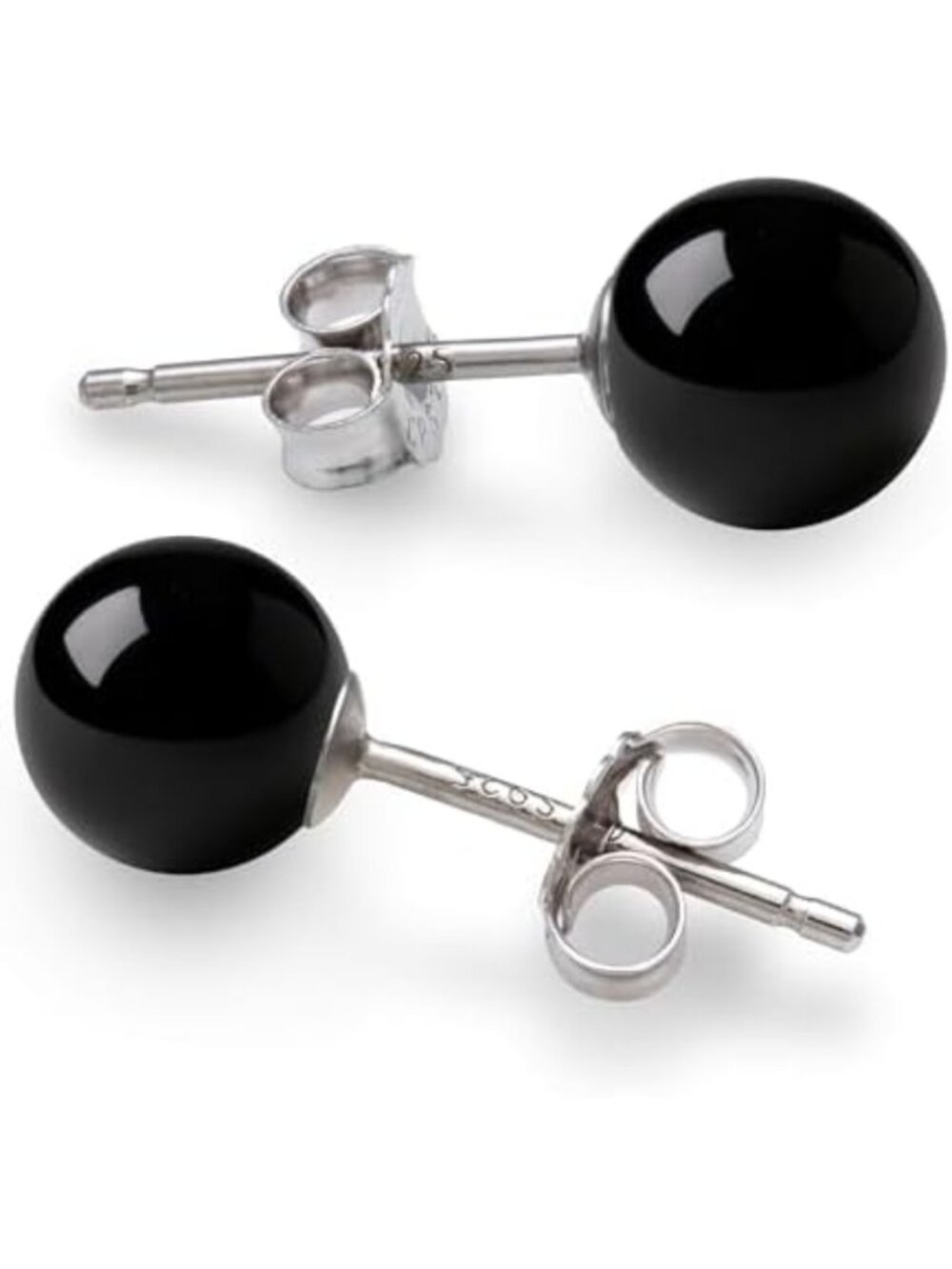 Natural Gemstone Stud Earrings: Jade, Aquamarine, Rose Quartz, Onyx in Silver